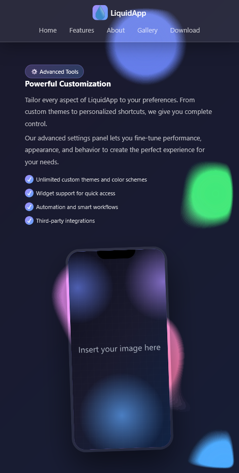 Screenshot of the app customization settings